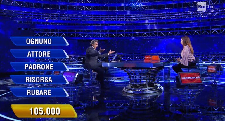 L'Eredità, Sabina sbaglia la scena: 'Se ognuno facesse il suo, non ci sarebbe improvvisazione'